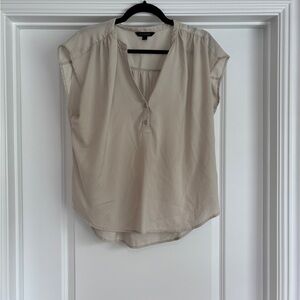 Banana Republic Cream Cap Sleeve Blouse with Mandarin Collar